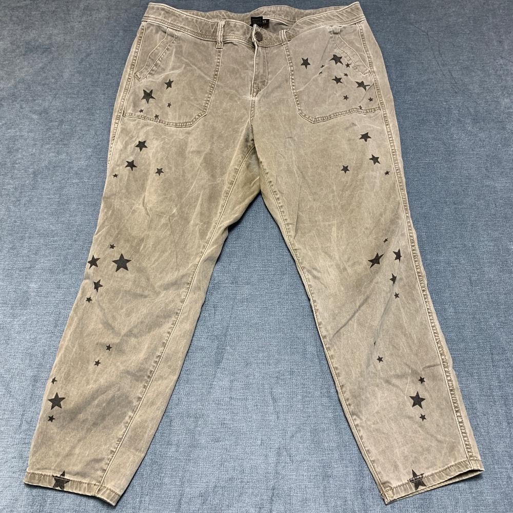 Lane Bryant Pants Womens 18 36x27 Olive Green Cotton Star Print Tapered Leg